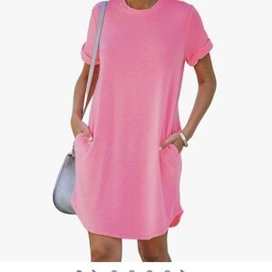 Pink Short Sleeve Shirt Dress
